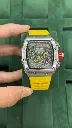 Richard Mille White Ceramic Skeleton Dial Watch with Yellow Strap