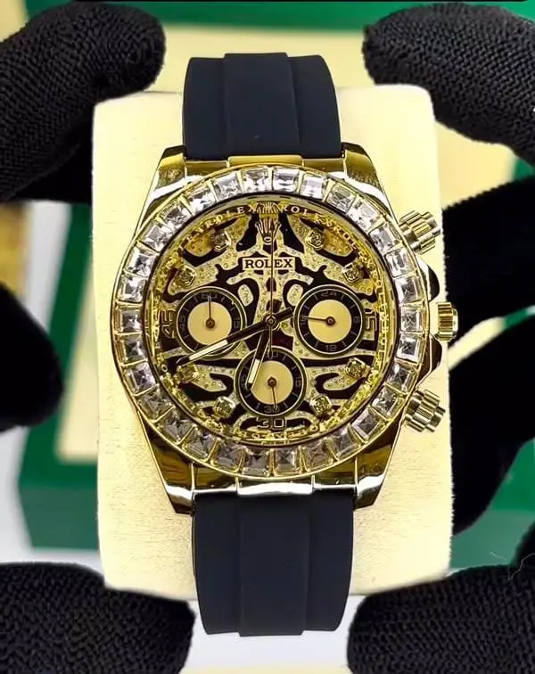 Rolex Daytona Skeleton Dial – Yellow Gold with Diamond Bezel & Rubber Strap