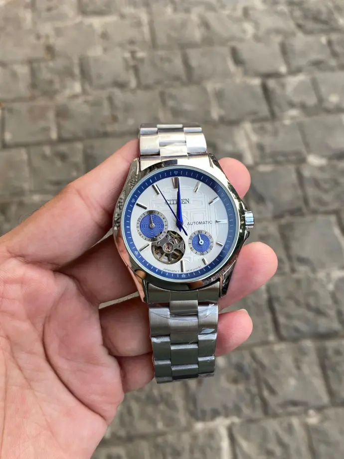 Citizen Automatic Luxury Watch – White Dial with Blue Accents