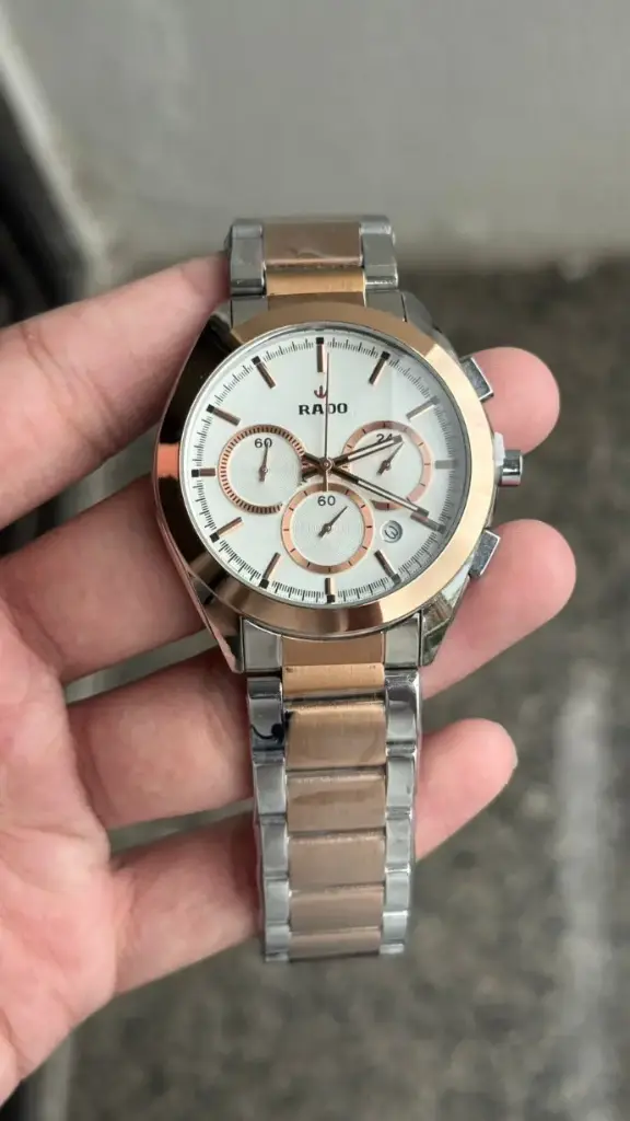  Rado Two-Tone Chronograph Luxury Men’s Watch – Silver & Rose Gold Stainless Steel