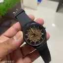 Stylish Black Analog Watch with Unique Golden Dial Design