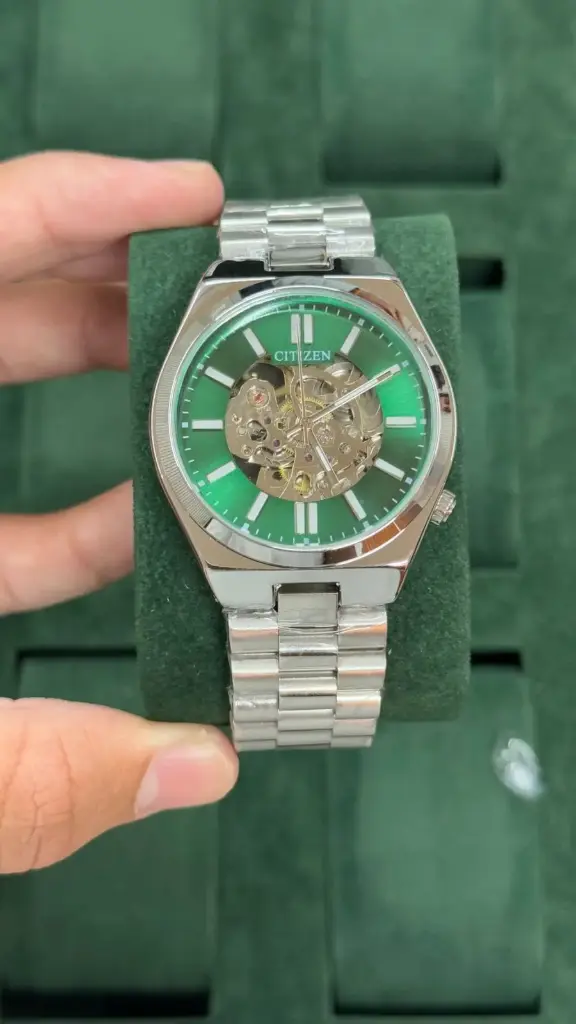 Citizen Automatic Skeleton Dial – Stainless Steel with Green Accents
