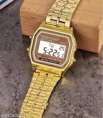 Classic Retro Digital Gold Wristwatch – Stainless Steel Strap