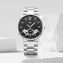 Fossil Men's Automatic Stainless Steel Watch – Silver Strap, Black Dial