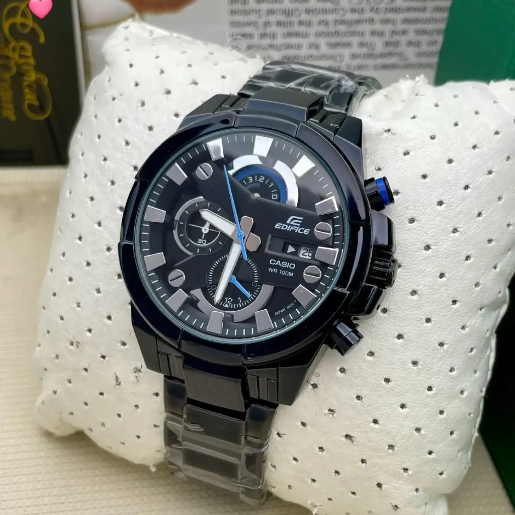 Casio Edifice Chronograph Watch – Black Stainless Steel with Blue Accents