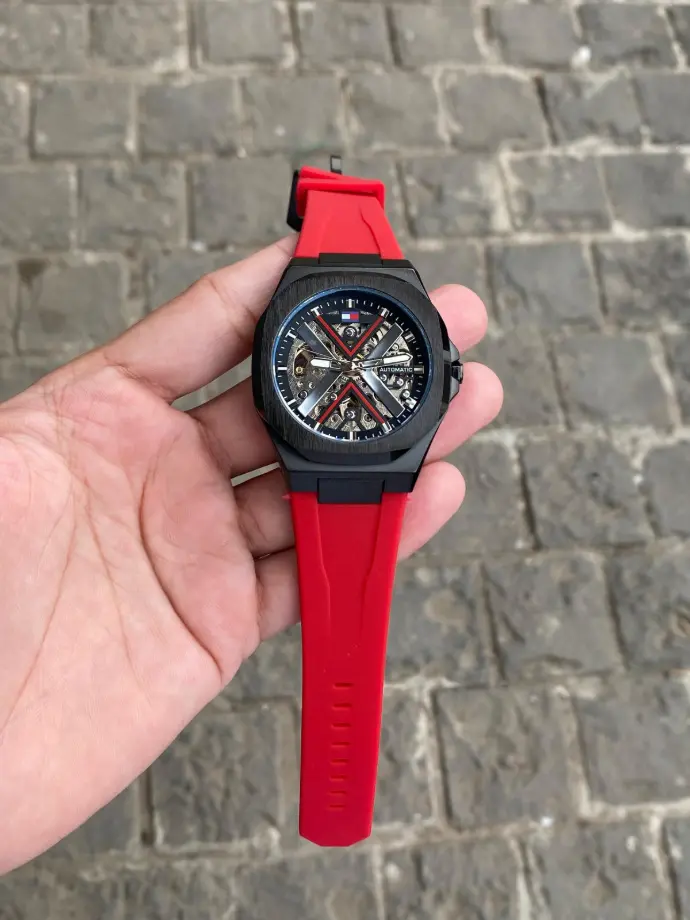 Tommy Hilfiger Men's Skeleton Dial Automatic Watch – Silicone Strap