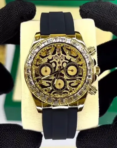 Rolex Daytona Skeleton Dial – Yellow Gold with Diamond Bezel & Rubber Strap