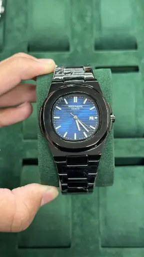 [fling16] Patek Philippe Nautilus Black Stainless Steel Watch – Blue Dial