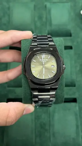 [fling18] Patek Philippe Nautilus Black Stainless Steel Watch – Gold Dial