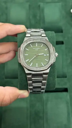 [fling21] Patek Philippe Nautilus Silver Stainless Steel Watch – Green Dial