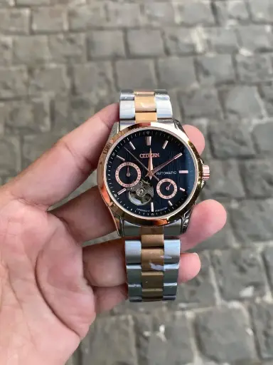 [fling(3)1] Citizen Automatic Luxury Watch – Black Dial with Rose Gold Accents