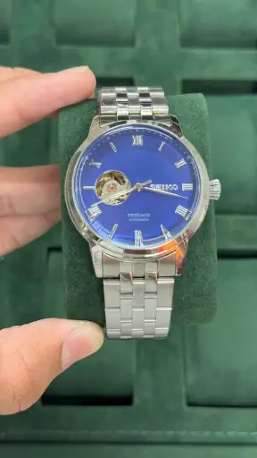 [fling(4)11] Seiko Presage Automatic Blue Dial Men's Watch – Stainless Steel Open Heart Design