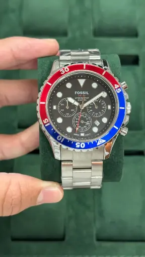 [fling(5)2] Fossil FB-03 Men’s Chronograph Watch – Stainless Steel with Pepsi Bezel (Red & Blue)