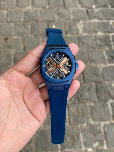 Hilfiger Men's Skeleton Dial Automatic Watch – Silicone Strap