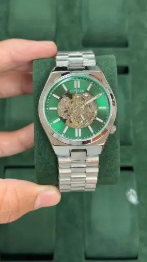 Citizen Automatic Skeleton Dial – Stainless Steel with Green Accents