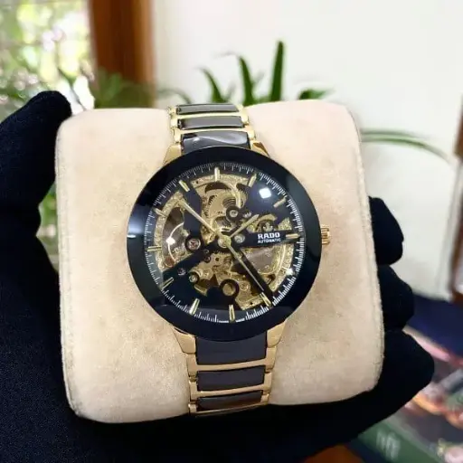 Rado Automatic Skeleton Men’s Watch – Gold & Black Ceramic Stainless Steel