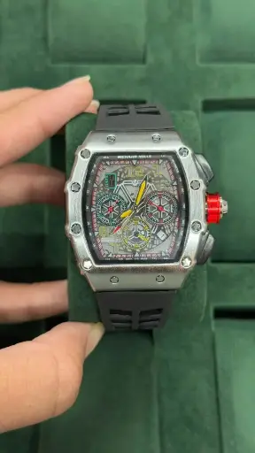 [fling4] Richard Mille White Ceramic Skeleton Dial Watch with Black Strap